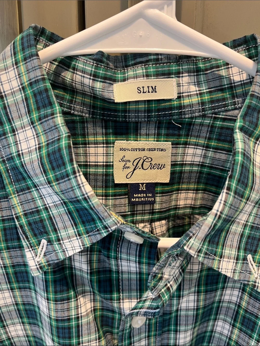 J. Crew Green and White Plaid Button-Down Shirt - Men's